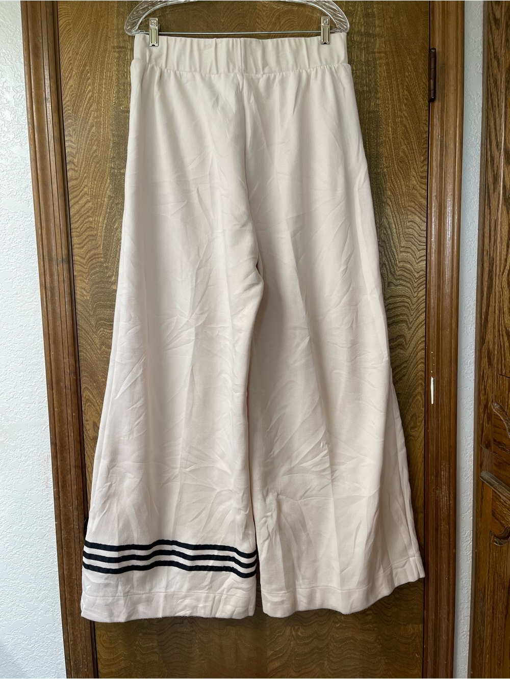 Adidas XL Wide Leg Track Pants Beige Black Ultra High RisePalazzo Athletic Pants - Picture 3 of 9
